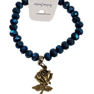 B925B071 Hand-made Blue Bracelet With Gold Rose Charm
